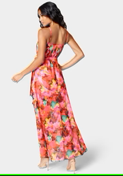 PRINTED RUFFLE WRAP DRESS