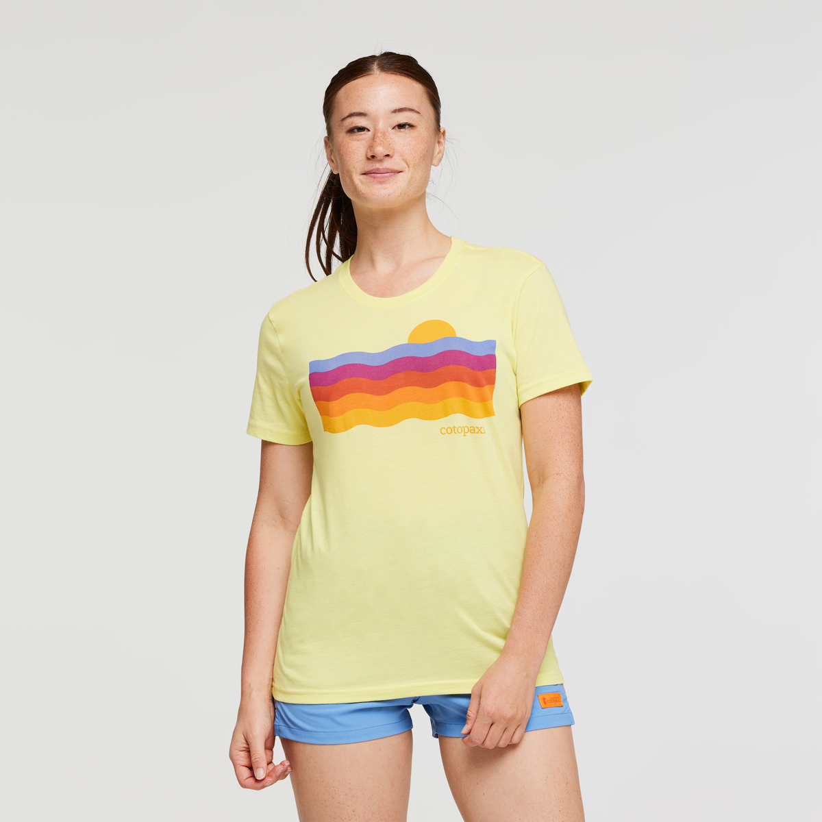Disco Wave Organic T-Shirt - Women's, Lemonade, Model Aya