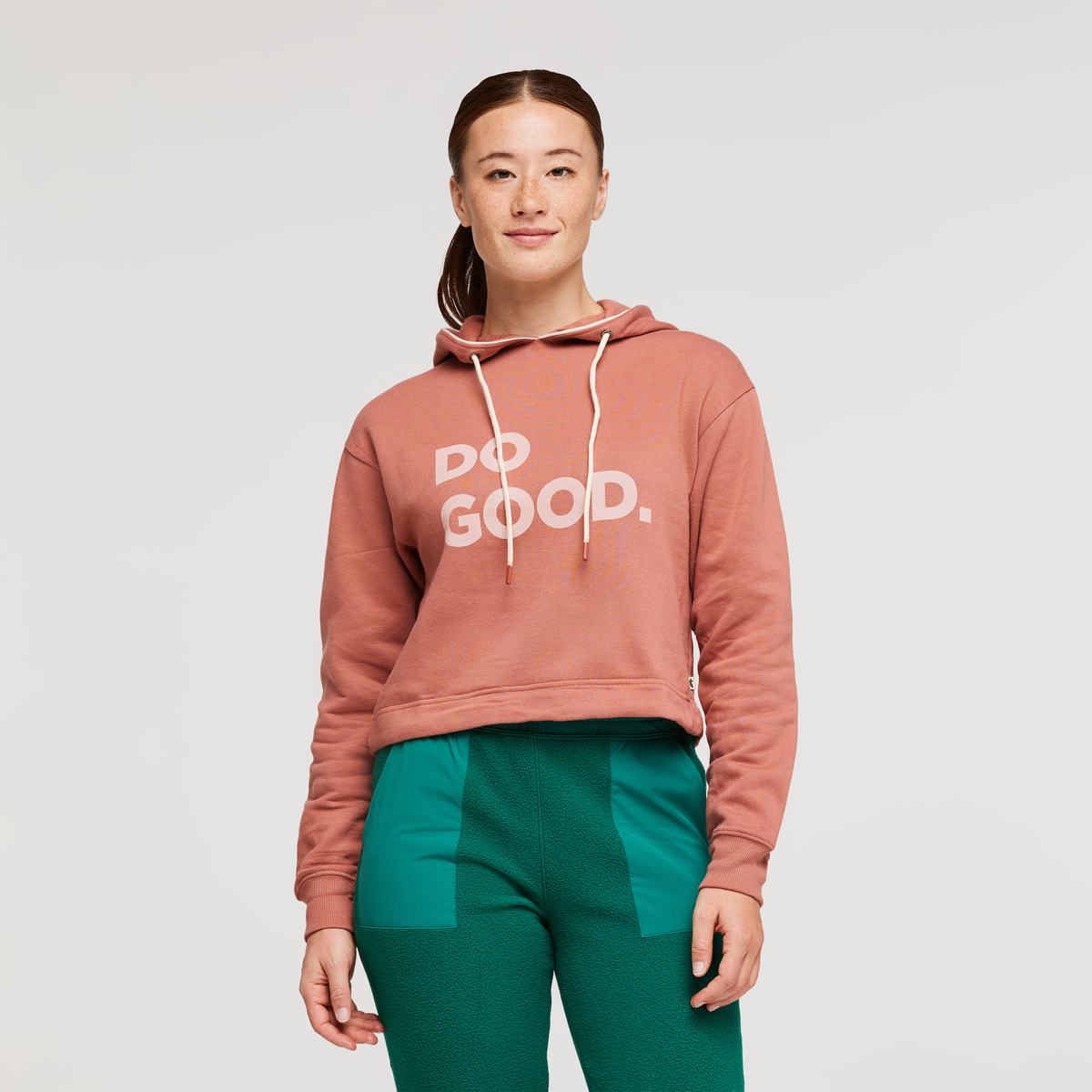 Do Good Organic Crop Sweatshirt - Women's, Earthen, Model Aya
