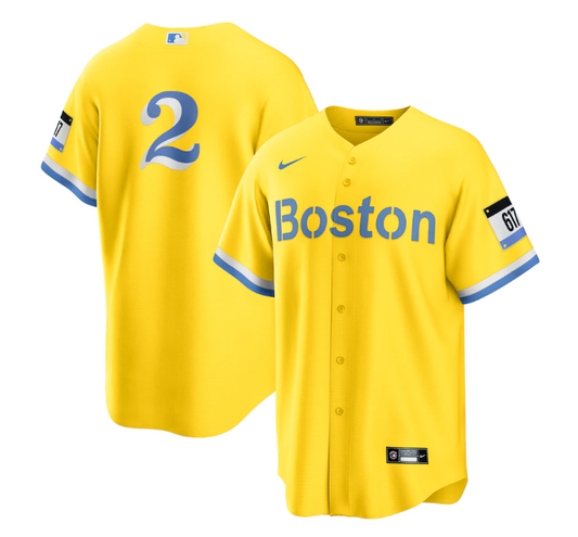 Men's Boston Red Sox Xander Bogaerts Nike Gold/Light Blue City Connect Replica Player Jersey