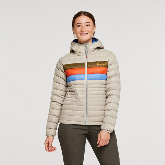 Fuego Down Hooded Jacket - Women's, Pebble Stripes, Model Aya
