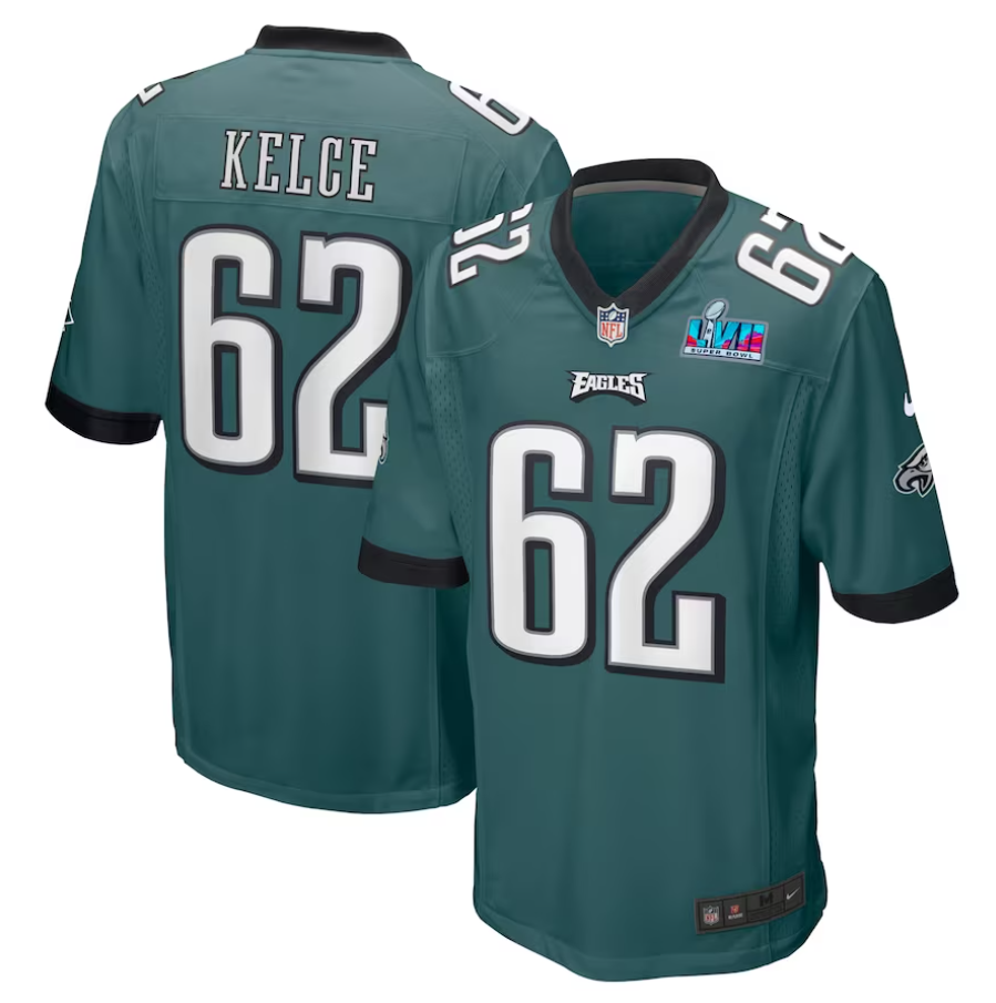 Jason Kelce Philadelphia Eagles Nike Super Bowl LVII Patch Game Jersey - Midnight Green