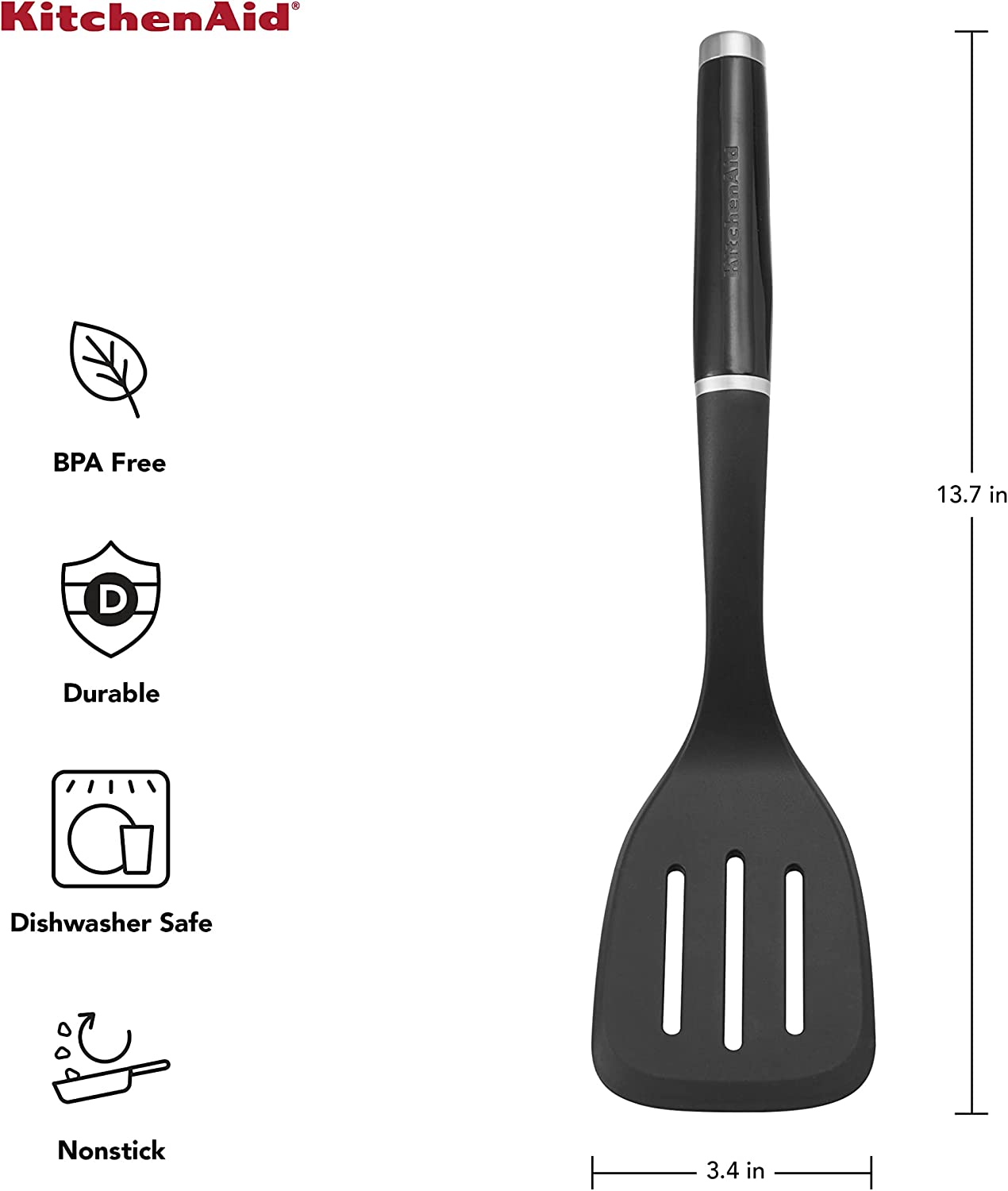 KitchenAid Classic Slotted Turner, One Size, Black 2, 13.66-Inch